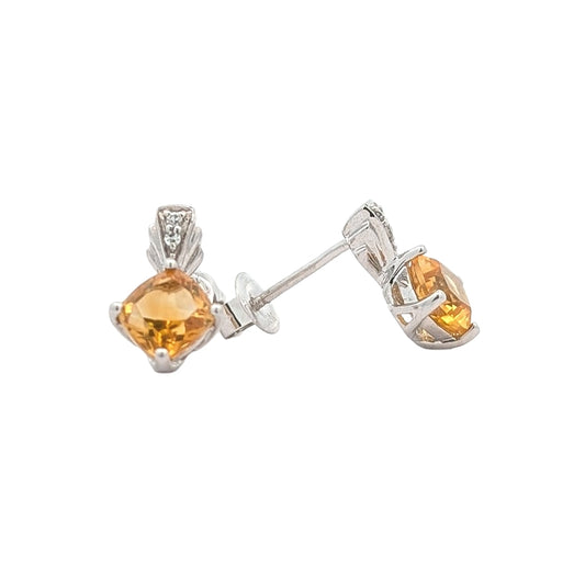 10KT White Gold Citrine and Diamond Earrings