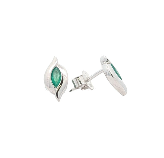 14KT White Gold Emerald Stud Earrings