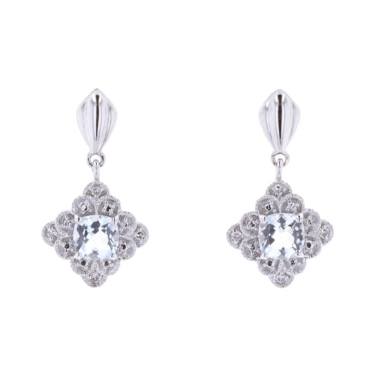 10KT White Gold Aquamarine and Diamond Earrings