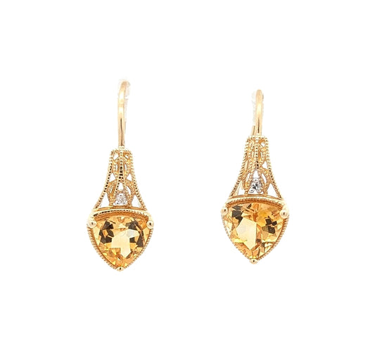10KT Yellow Gold Citrine and Diamond Earrings