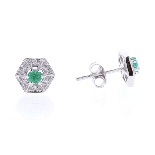 10KT White Gold Emerald and Diamond Earrings