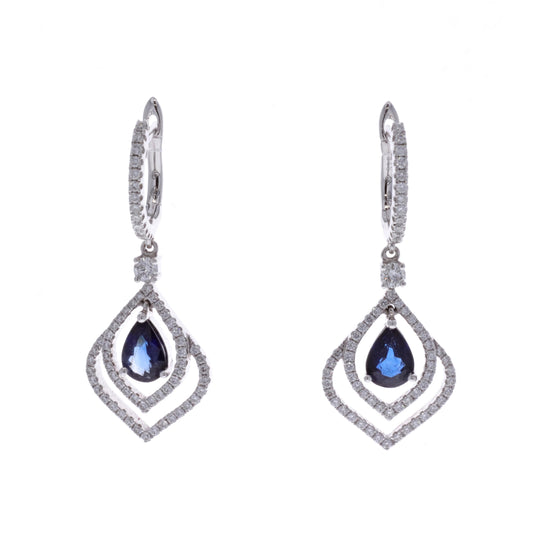 18KT White Gold Natural Blue Sapphire and 0.86ctw Diamond Earrings