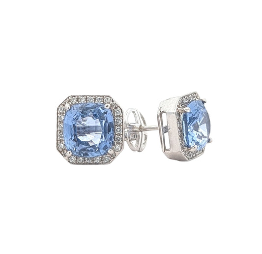 18KT White Gold Natural Blue Sapphire and 0.20ctw Diamond Estate Earrings