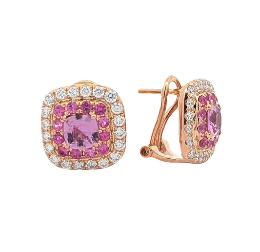 18KT Rose Gold Natural Pink Sapphire and 0.75ctw Diamond Estate Earrings