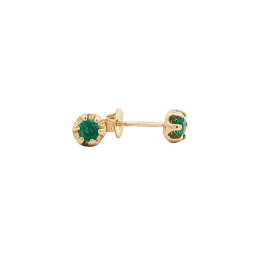 10KT Yellow Gold Genuine Emerald Stud Earrings