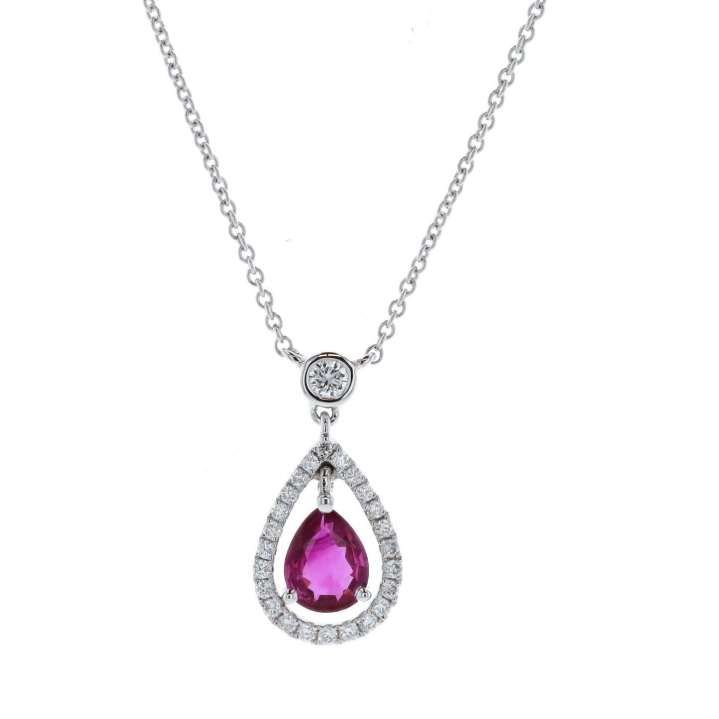 18KT White Gold Ruby and 0.14ctw Diamond 16" Necklace
