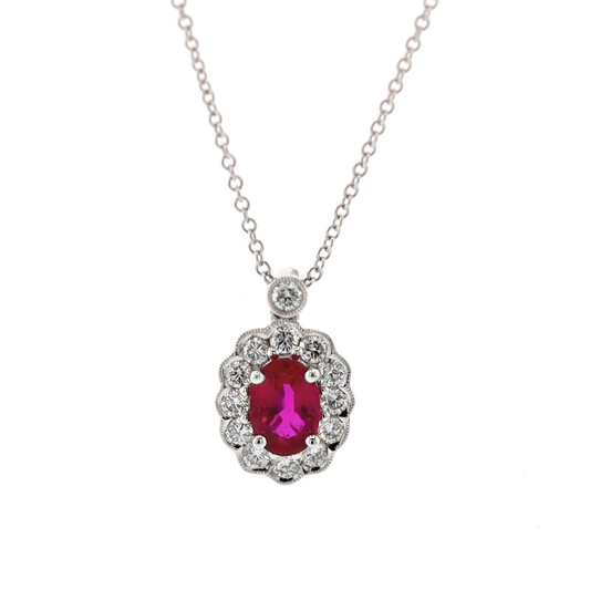Simon G - 18KT White Gold Ruby and 0.37ctw Diamond Necklace