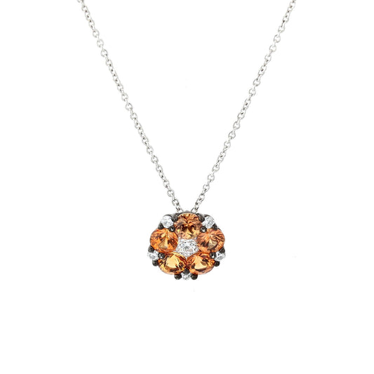 18KT White Gold Orange Sapphire and 0.17ctw Diamond Necklace