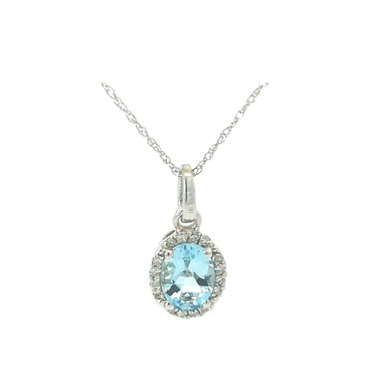 14KT White Gold Aquamarine and 0.10ctw Diamond Estate 18" Necklace