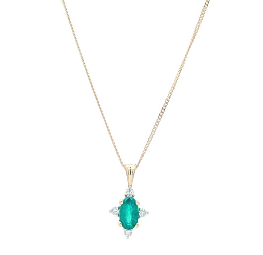 10KT Yellow Gold Emerald and 0.03ctw Diamond 18" Necklace