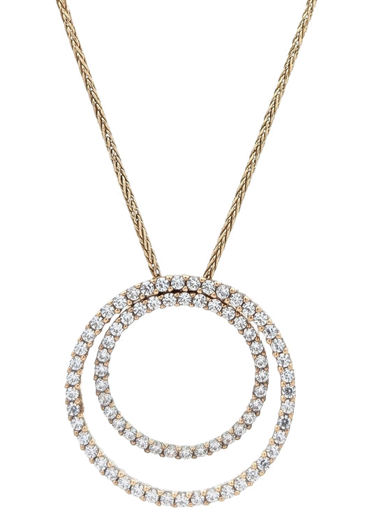 10KT Yellow Gold CZ Double Circle Estate 18" Necklace