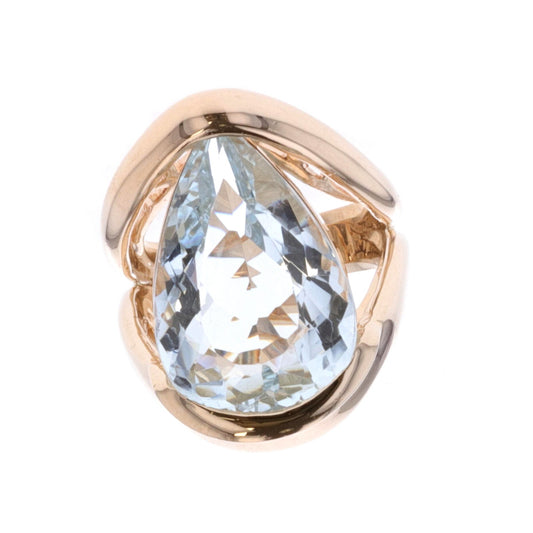 14KT Yellow Gold Natural Aquamarine Solitaire Estate Ring size 7