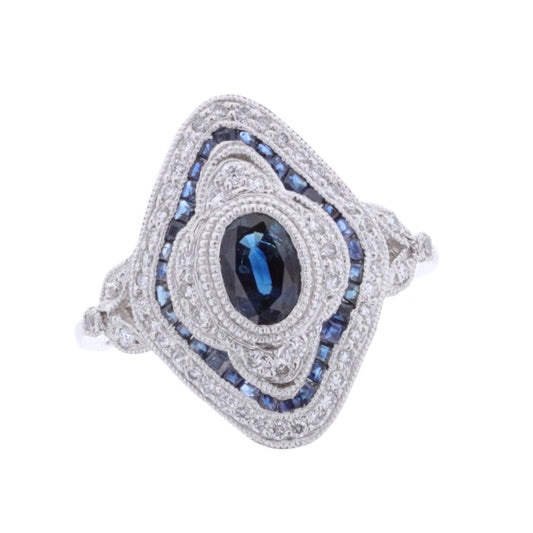 Platinum Natural Blue Sapphire and 0.30ctw Diamond Estate Ring size 7