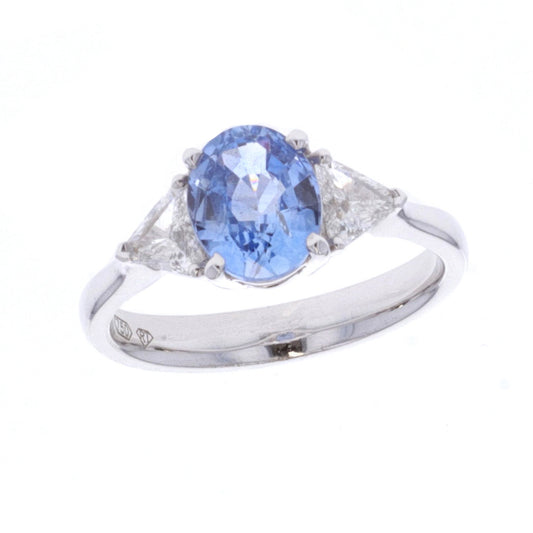 14KT White Gold Natural Blue Sapphire and 0.30ctw Diamond Estate Ring size 6.75