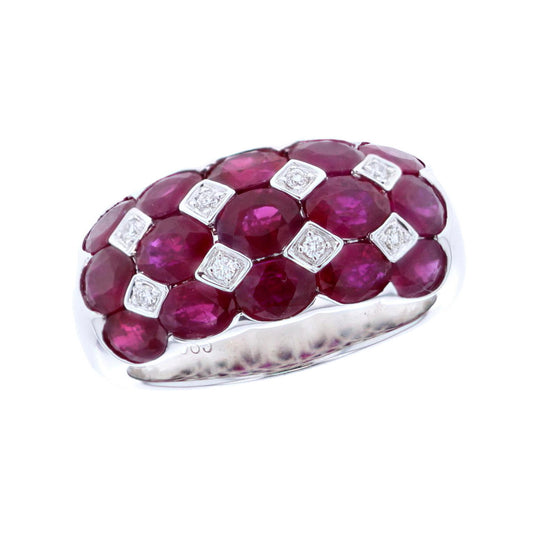 14KT White Gold Natural Ruby and 0.07ctw Diamond Estate Band size 7