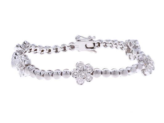 18KT White Gold 1.77ctw Diamond 7'' Flower Estate Bracelet
