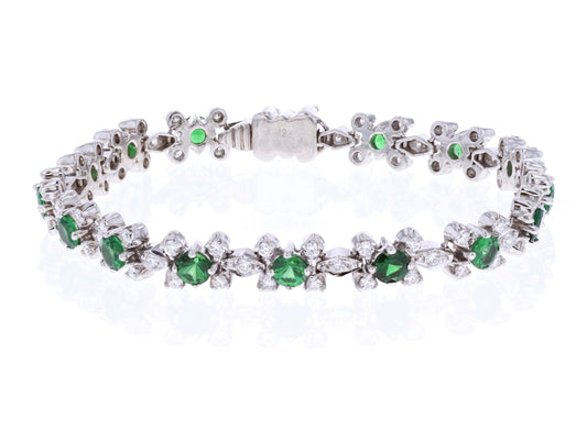 18KT White Gold Natural Tsavorite Garnet and 2.01ctw Diamond 7'' Estate Bracelet