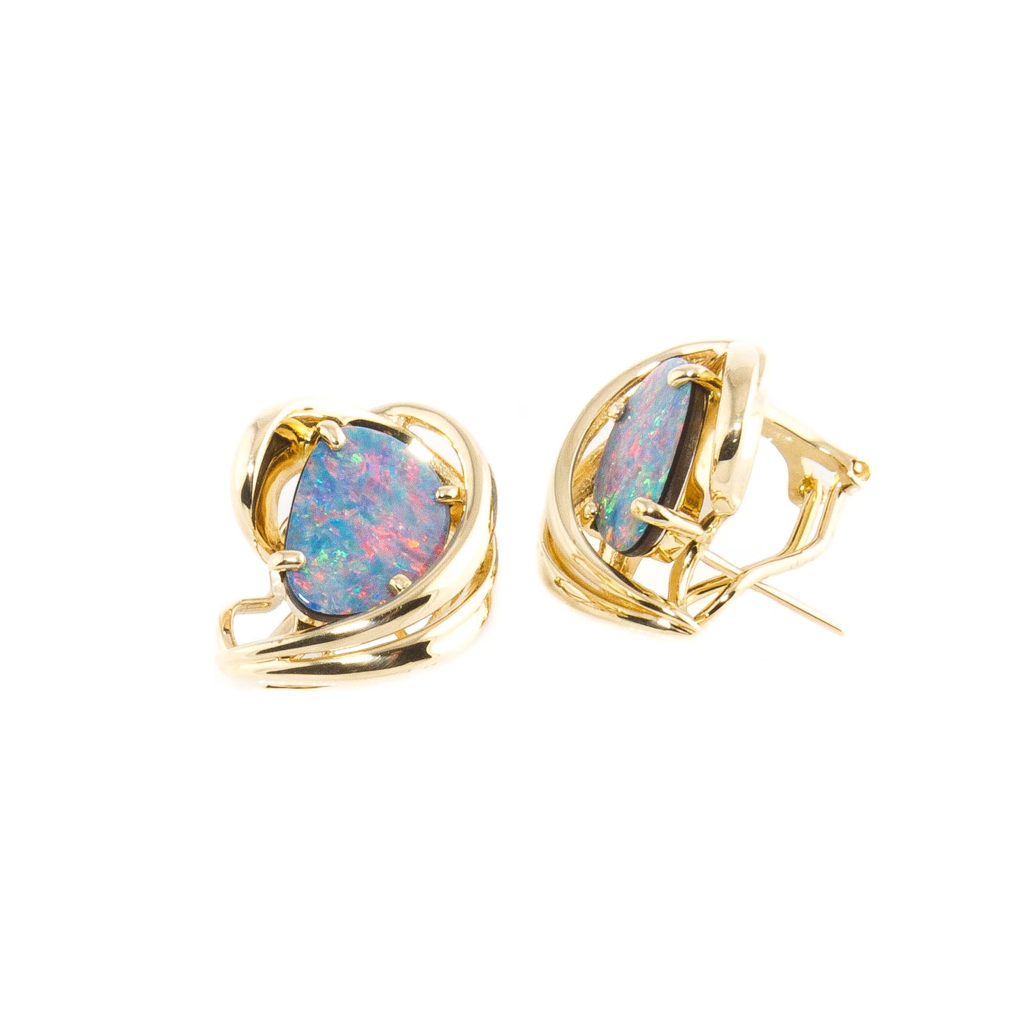 14KT Yellow Gold Opal Triplet Estate Earrings
