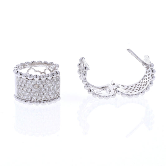 18KT White Gold 1.38ctw Diamond Cluster Estate Huggie Earrings