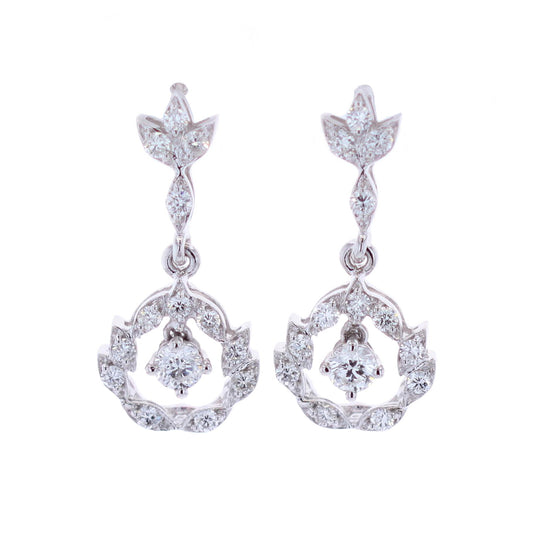 18KT White Gold 1.36ctw Diamond Droplet Estate Earrings