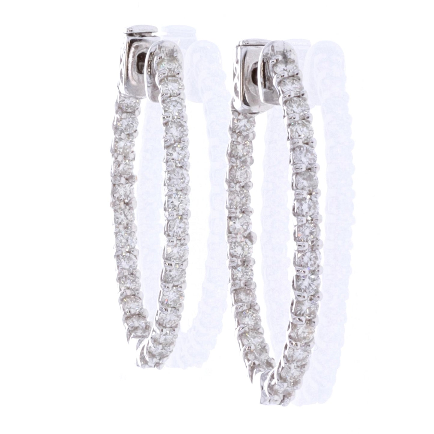14KT White Gold 1.89ctw Diamond Oval Hoop Estate Earrings