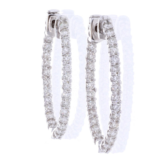 14KT White Gold 1.89ctw Diamond Oval Hoop Estate Earrings