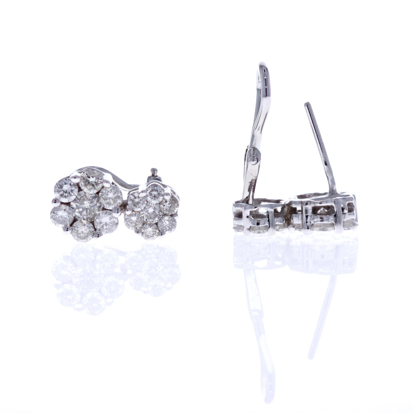 14KT White Gold 1.75ctw Diamond Double Cluster Estate Drop Earrings