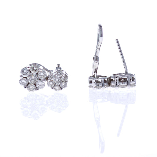 14KT White Gold 1.75ctw Diamond Double Cluster Estate Drop Earrings