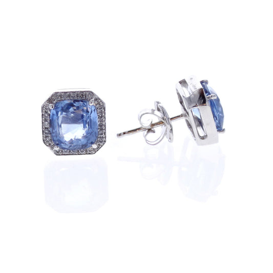 18KT White Gold Natural Blue Sapphire and 0.20ctw Diamond Estate Earrings