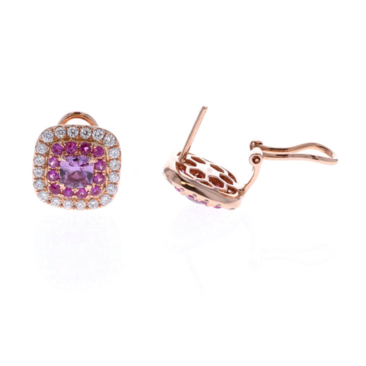 18KT Rose Gold Natural Pink Sapphire and 0.75ctw Diamond Estate Earrings