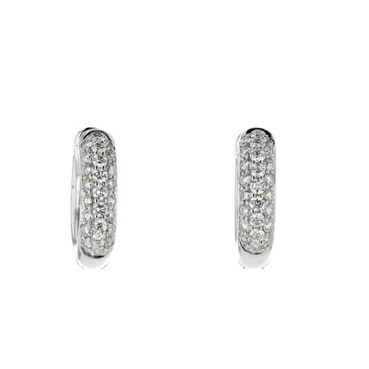 18KT White Gold 0.75ctw Diamond Cluster Estate Huggie Earrings