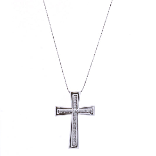 18KT White Gold 0.47ctw Diamond Estate Cross Necklace