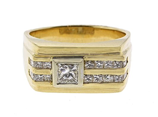 18KT Yellow and White Gold Men's 1.54ctw Diamond Estate Ring size 8.75