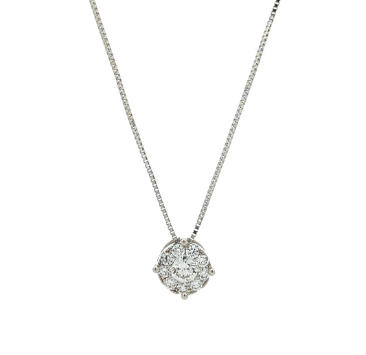 14KT-18KT White Gold 0.34ctw Diamond Cluster 18" Necklace