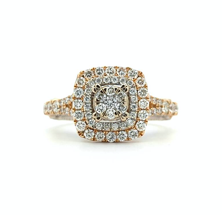 18KT Yellow and White Gold 1.22ctw Diamond Cluster Estate Ring size 6.75
