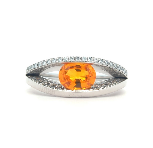 Platinum Natural Yellow Sapphire and 0.45ctw Diamond Estate Ring