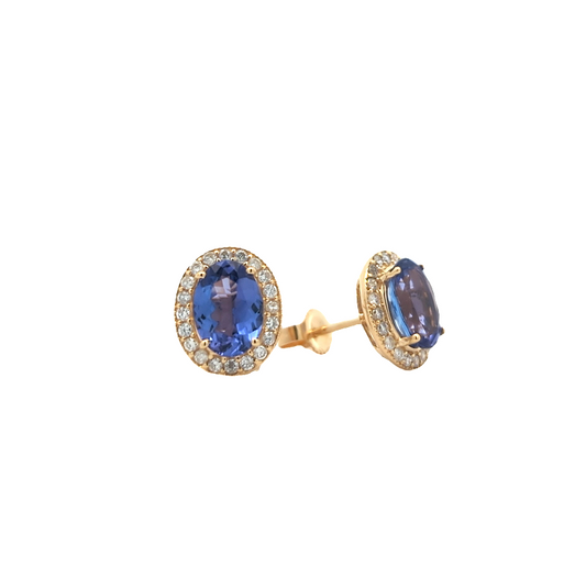 14KT Yellow Gold Natural Tanzanite and 0.30ctw Diamond Estate Stud Earrings