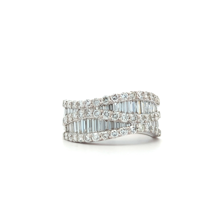 18KT White Gold 1.87ctw Diamond Estate Bypass Ring size 7