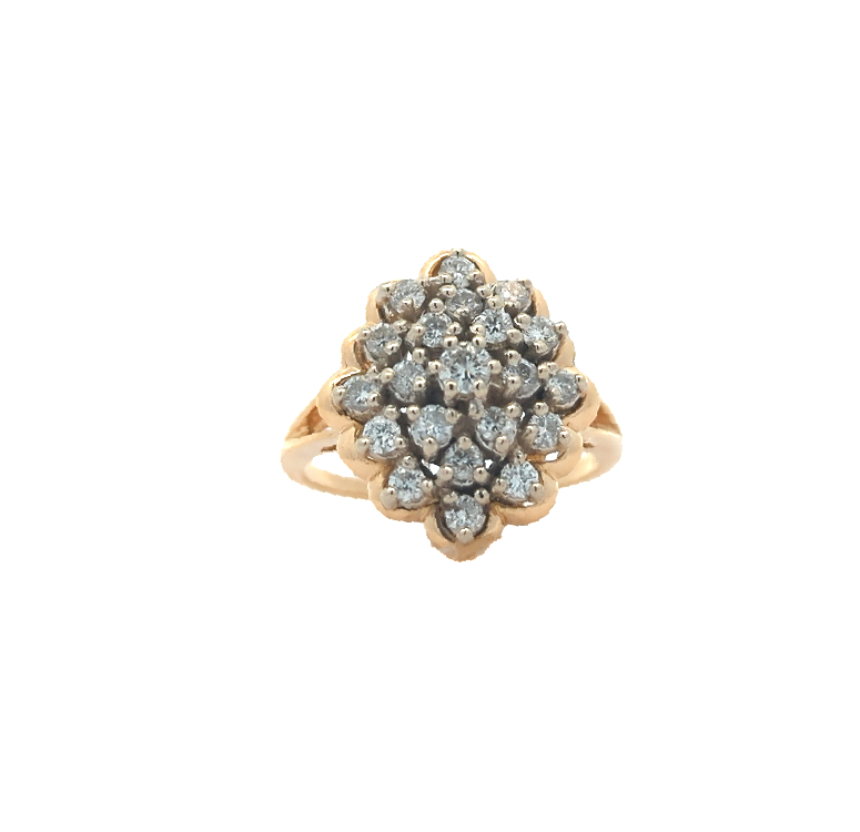 14KT Yellow and White Gold 0.65ctw Diamond Estate Cluster Ring size 7.5