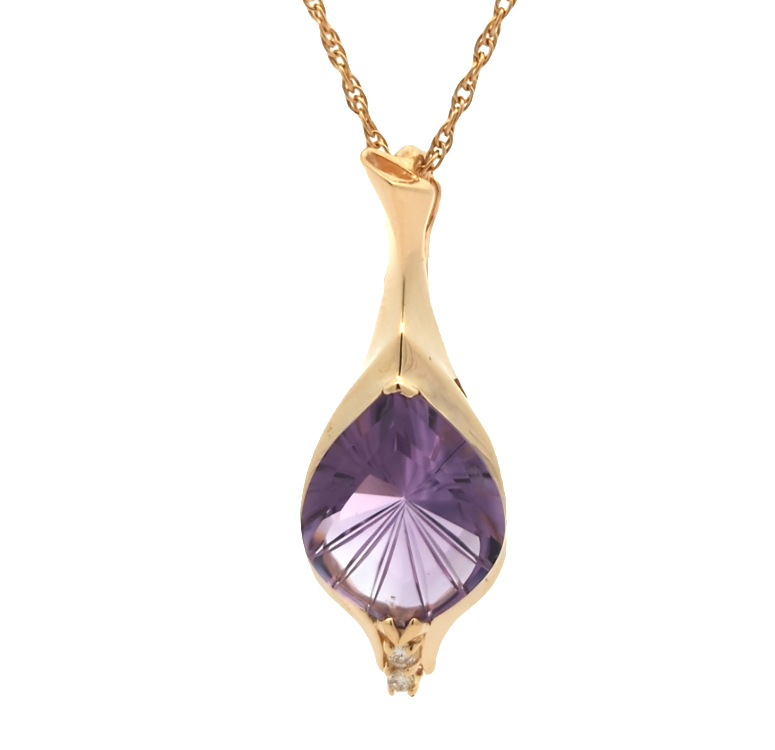 14KT Yellow Gold Natural Amethyst and 0.03ctw Diamond Estate Necklace