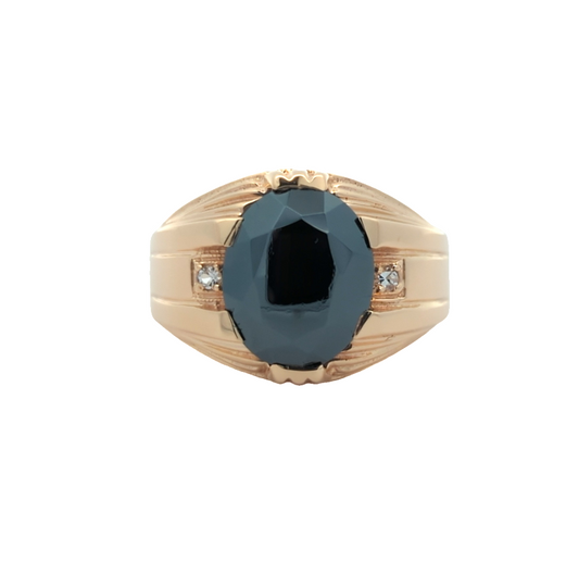 10KT Yellow Gold Natural Hematite and CZ Estate Ring