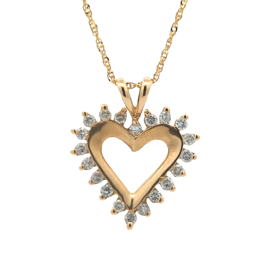 14KT Yellow Gold 0.33ctw Diamond 18" Estate Heart Necklace