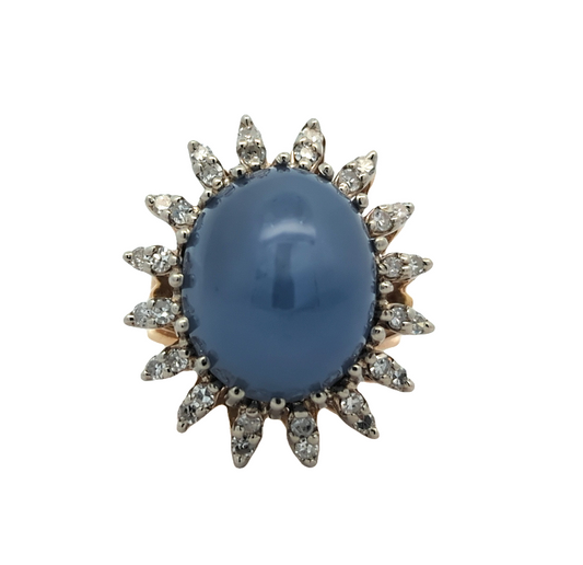 14KT Yellow and White Gold Natural Blue Star Sapphire and 0.34ctw Diamond Estate Ring size 4.75