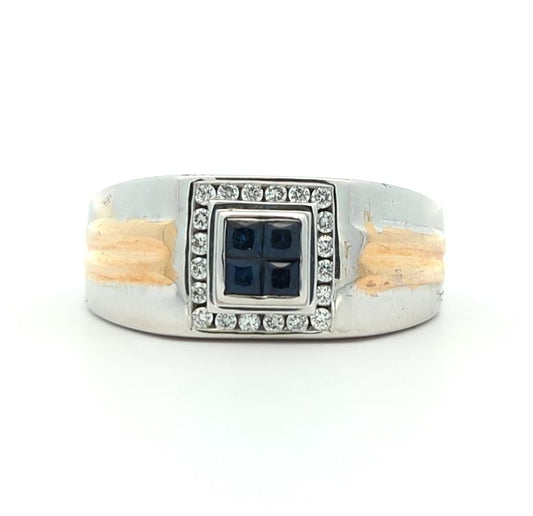 18KT White and Yellow Gold Natural Blue Sapphire and 0.20ctw Diamond Estate Ring
