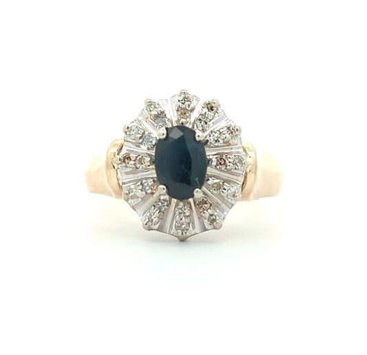 14KT Yellow and White Gold Blue Sapphire and Diamond Estate Ring