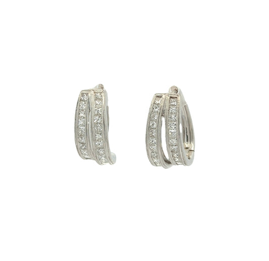 14KT White Gold 1.50ctw Diamond Hoop Estate Earrings