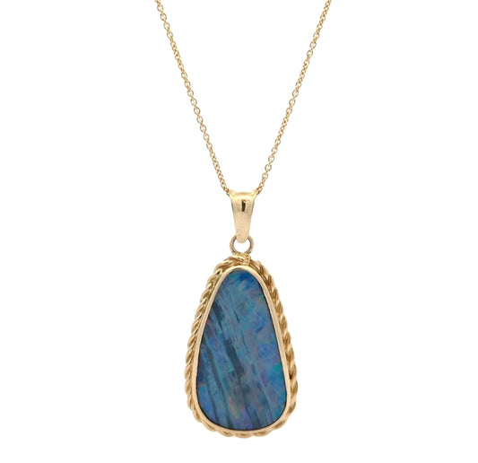 10-14KT Yellow Gold Blue Opal 18" Estate Necklace