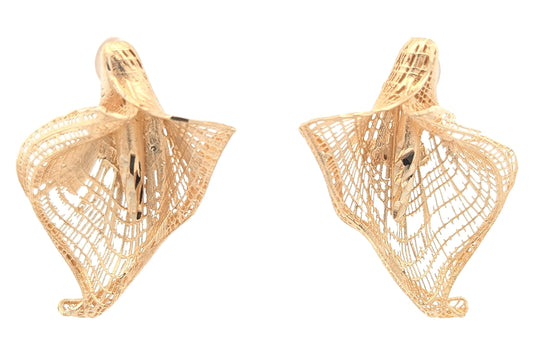 18KT Yellow Gold Lilly Flower Shaped Estate Earrings