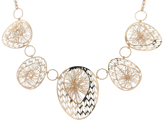 18KT Yellow Gold 18" Graduated Wire Design Estate Necklace