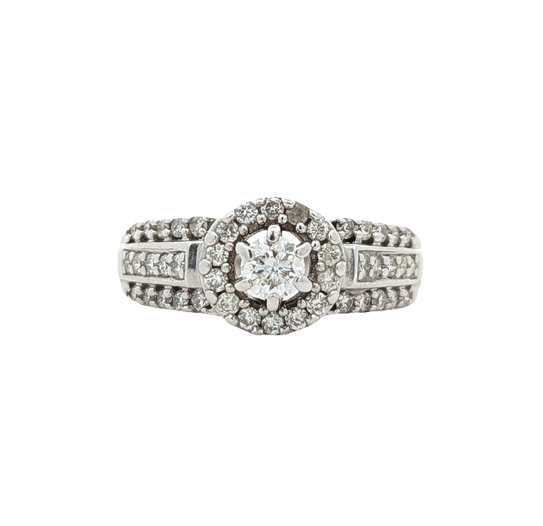 14KT White Gold 0.77ctw Diamond Estate Engagement Ring size 7.5